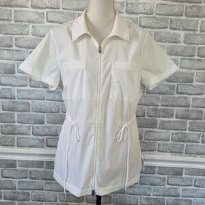 Athleta White Cinch Waist Jacket Vented Short Sleeve Athleisure Resort Large